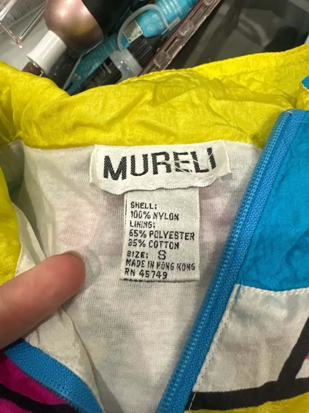 Vintage 80s Mureli Abstract Geometric Color Block Nylon Windbreaker Jacket - Picture 2 of 3